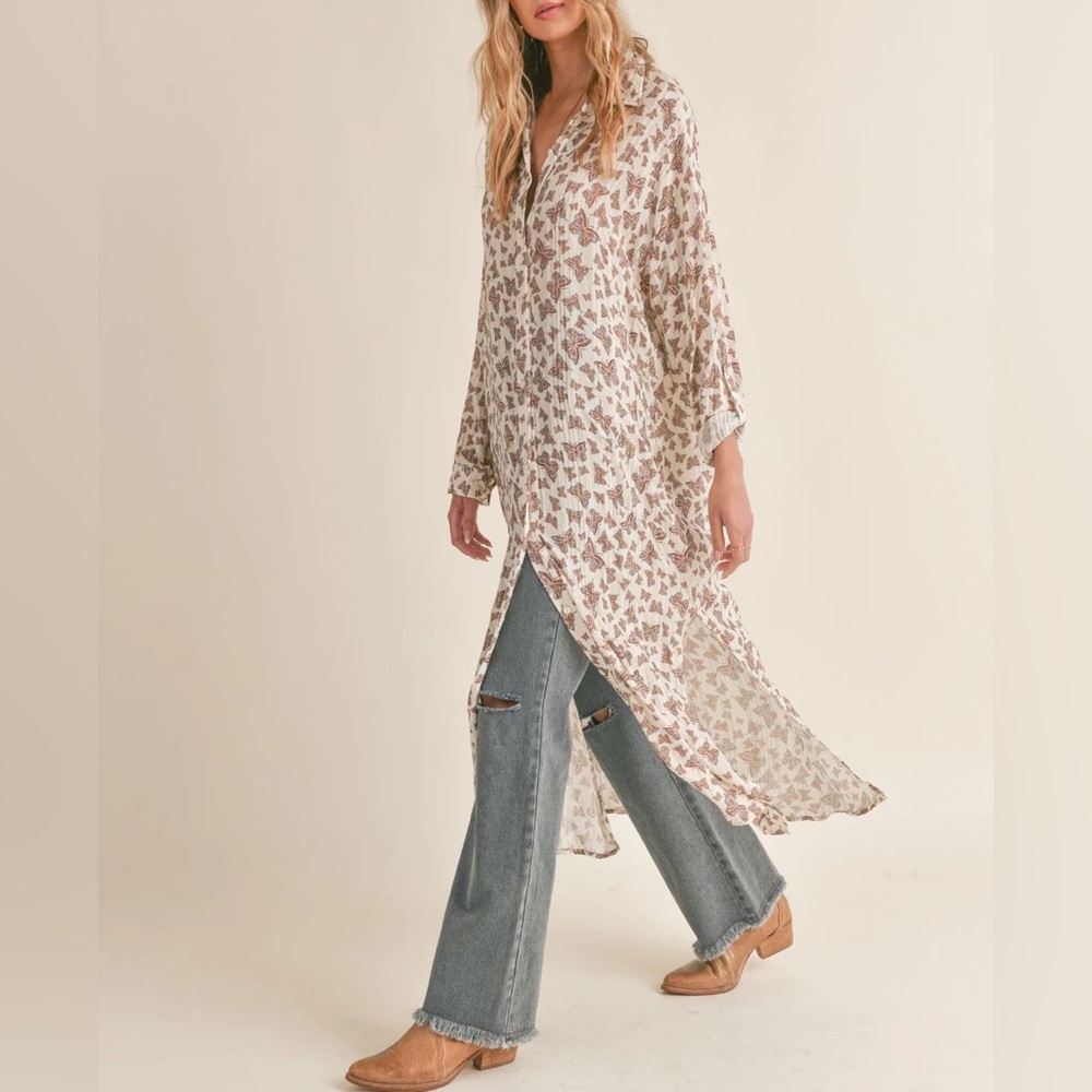 Sadie & Sage Butterfly Button Down Shirt Dress M